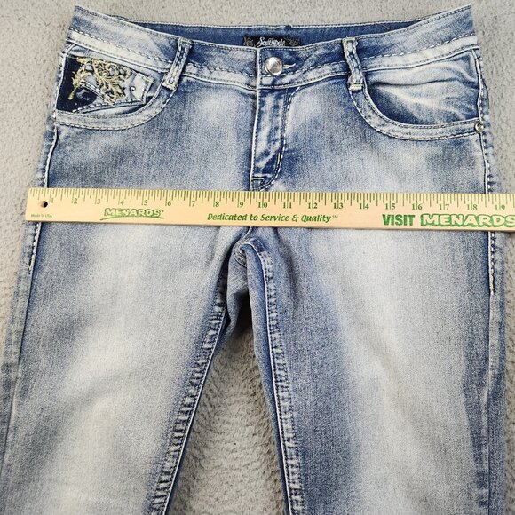 Southpole Jeans Womens 11 Blue Capri Stretch Denim Mid Rise Embroidered Pockets - Picture 5 of 11